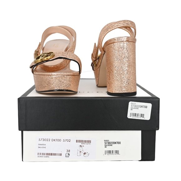 Gucci 573022 GG Marmont Metallic Leather Platform Sandals - Picture 13 of 15